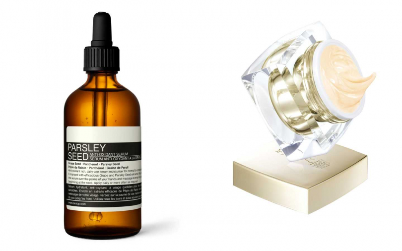 Aesop香芹籽抗氧化精華 100ml／2,250元；京城之霜高效訂製天后尊榮霜50g／4,800元（圖／品牌提供）