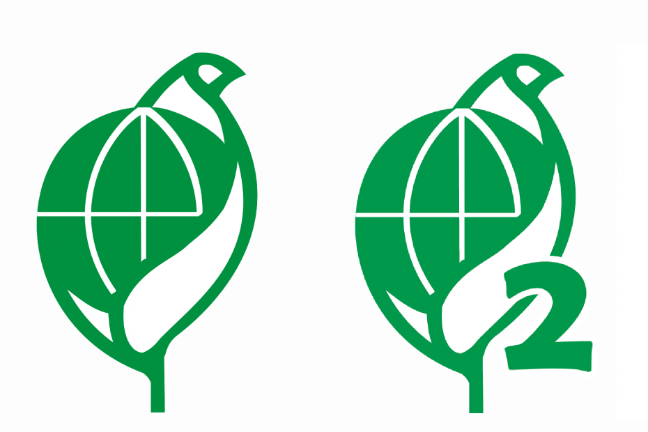 若要辨識食具是否採用環保塑膠，可看上面的打印標章，若有這樣的環保標章則為環保塑膠材質。