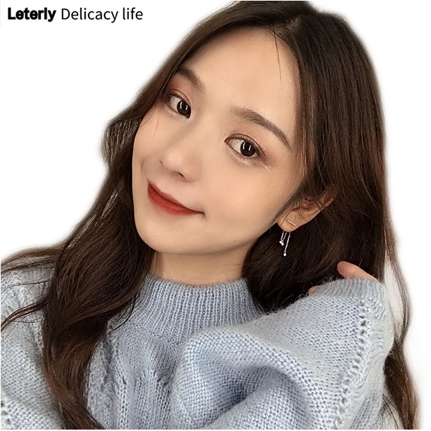 ins少女後掛式一款兩戴流蘇耳飾個性不對稱鋯石耳環耳釘A723