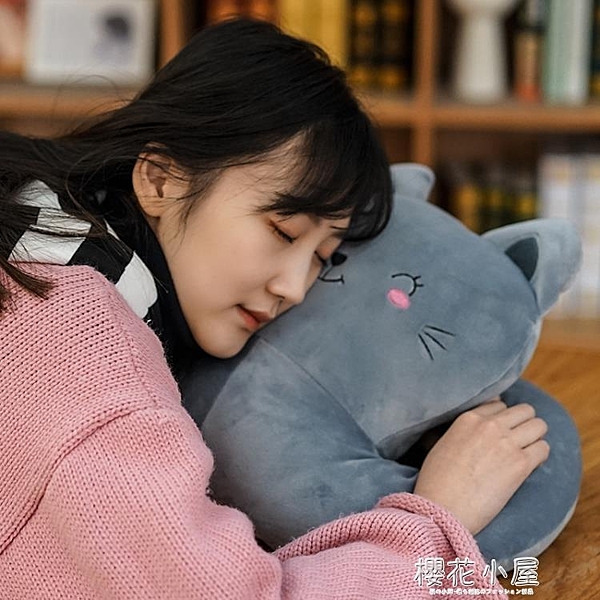 可愛貓午睡枕辦公室趴睡枕學生趴趴枕午休靠墊抱枕被子兩用小枕頭