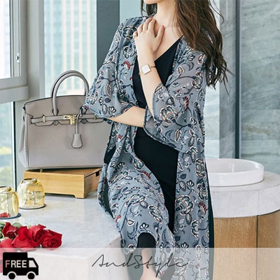 [AndStyle官方旗艦店] 花花雪紡開襟罩衫 235168