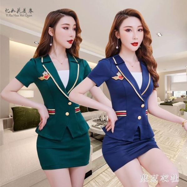 短袖酒店KTV美容師套裝沐足按摩足療工裝技師足浴工作服空姐制服