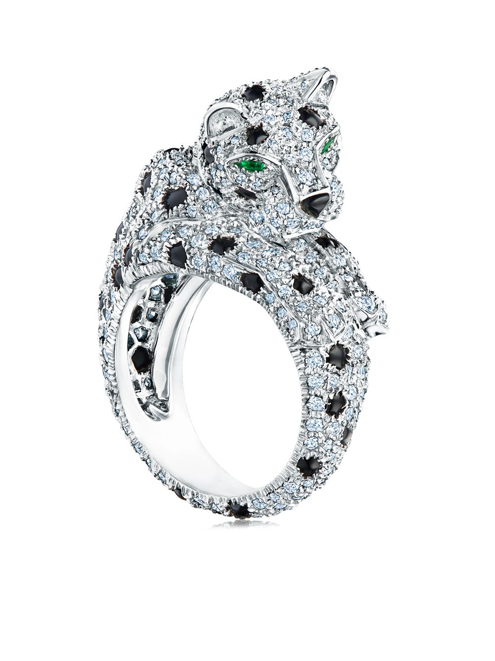 FRED LEIGHTON - 1991 Cartier London platinum diamond and onyx panther ring - women - Onyx/Diamond/Platinum - One Size - Silver