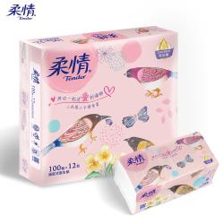 柔情 抽取式衛生紙100抽x12包x7袋/箱-玻尿酸添加_童心森林版