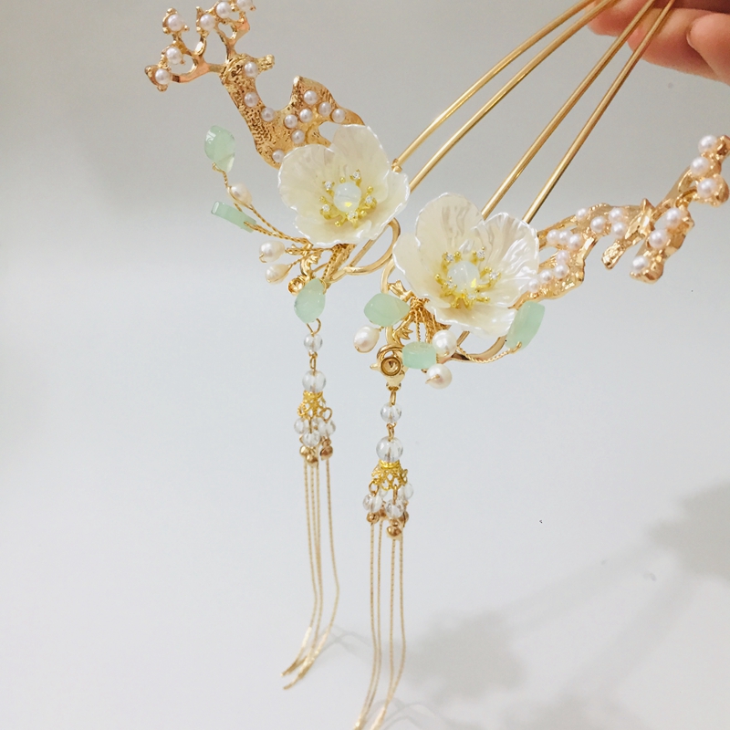 漢服頭飾流蘇發簪步搖古風③飾品女超仙發飾發釵古裝珍珠配飾長簪子