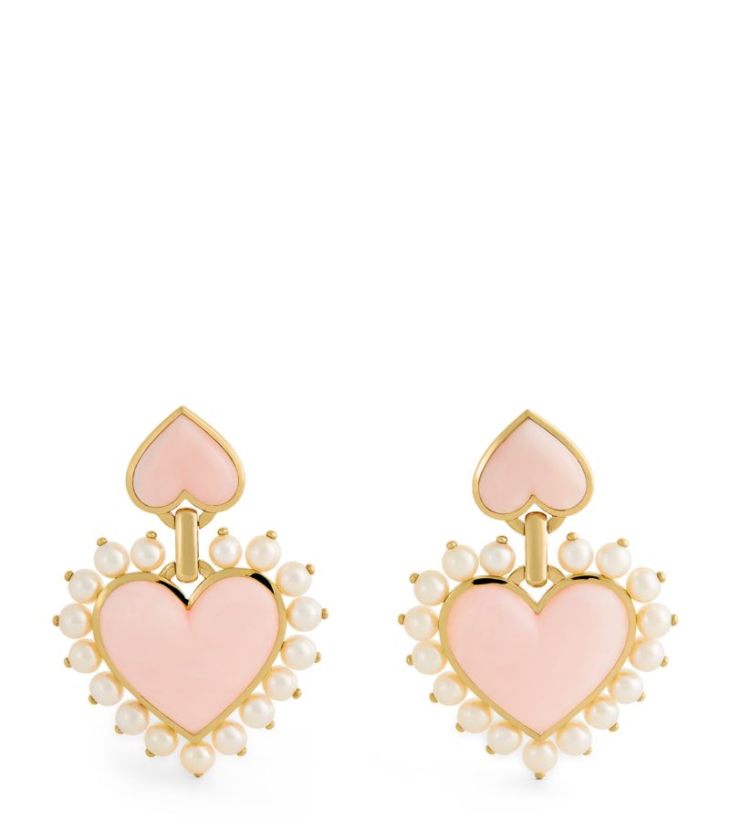 Emily P. Wheeler Yellow Gold, Pink Opal And Pearl Heart Earrings