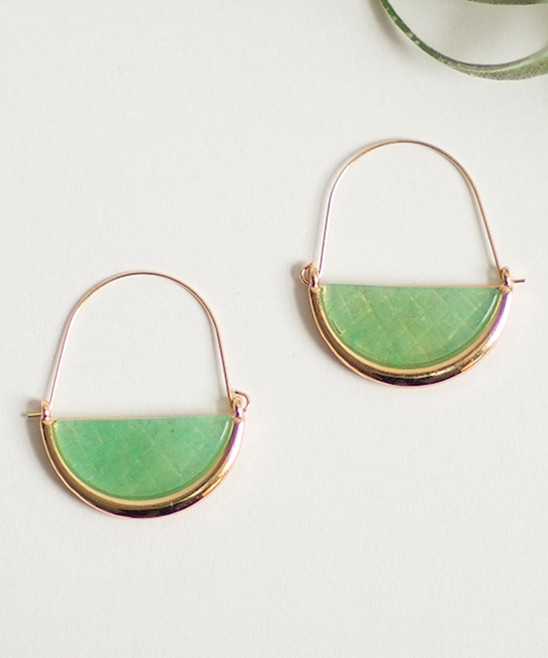 Funky Monkey Women's Earrings Jade - Jade & Goldtone Half-Stone Chloe Earring