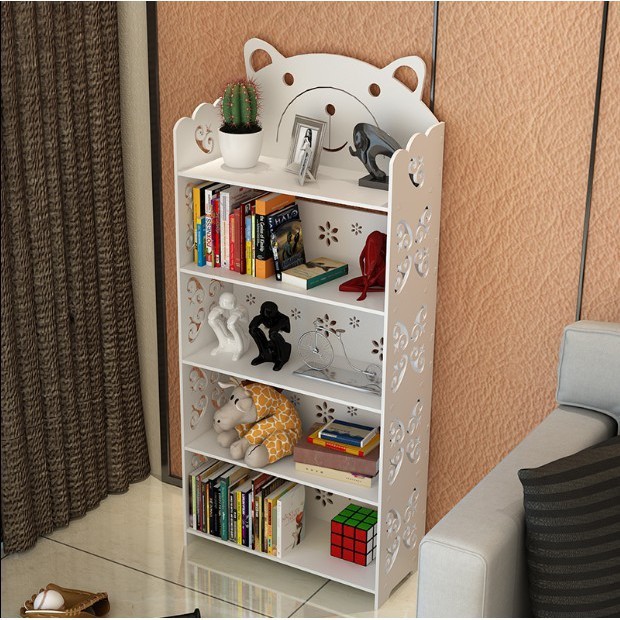 ~簡易雕花兒童小書櫃書架自由組合置物架學生現代簡約客廳落地格架 - 三層小熊