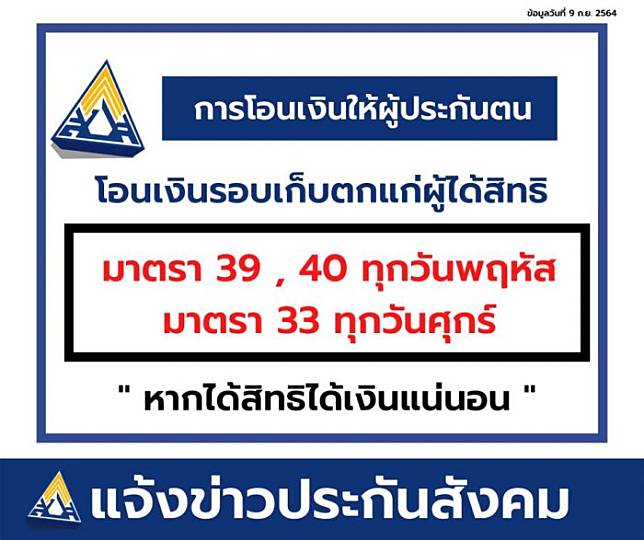 เช็ควันโอนเงินรอบเก็บตก! มาตรา 39-40 รับทุกวันพฤหัส -มาตรา 33  รับทุกวันศุกร์ | The Bangkok Insight | Line Today