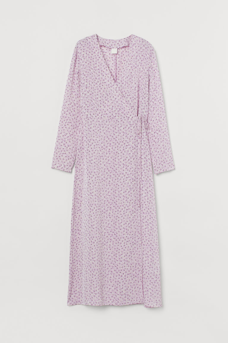 H & M - 中長版交疊式洋裝 - 紫色