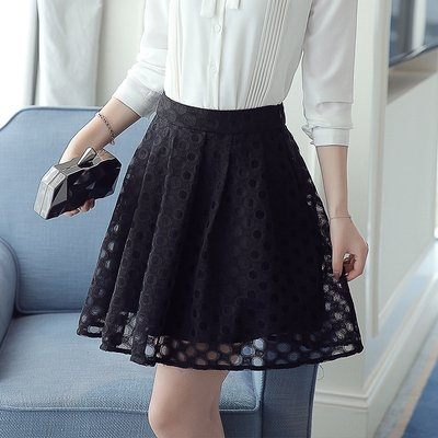 長袖上衣6211#實拍~2019秋季新款時尚鏤空顯瘦A字裙半身裙短裙傘裙蓬蓬裙T653-A皇潮天下