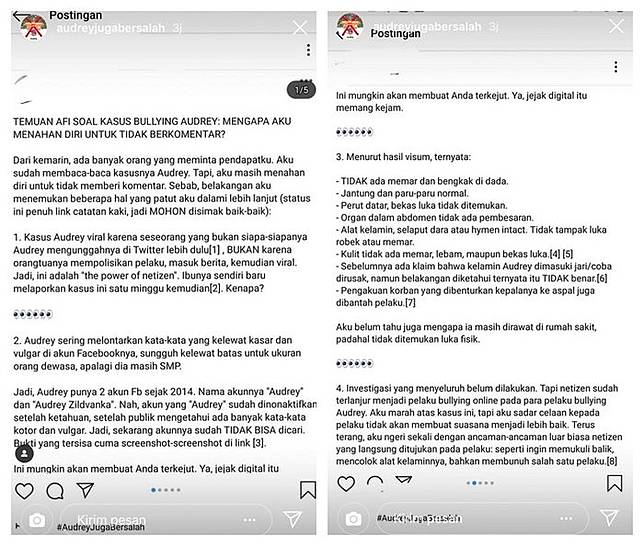 Temuan yang dianggap menjadi kejanggalan dalam kasus Audrey (Instagram/audreyjugabersalah)