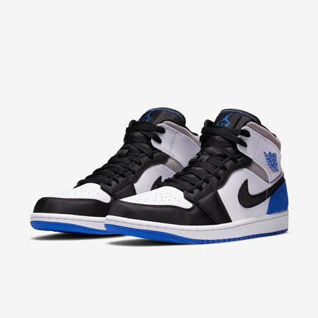 品牌: NIKE型號: 852542-102品名: Air Jordan 1 Mid SE特點: ROYAL 絲綢緞面 喬丹 8孔 黑 白 藍 