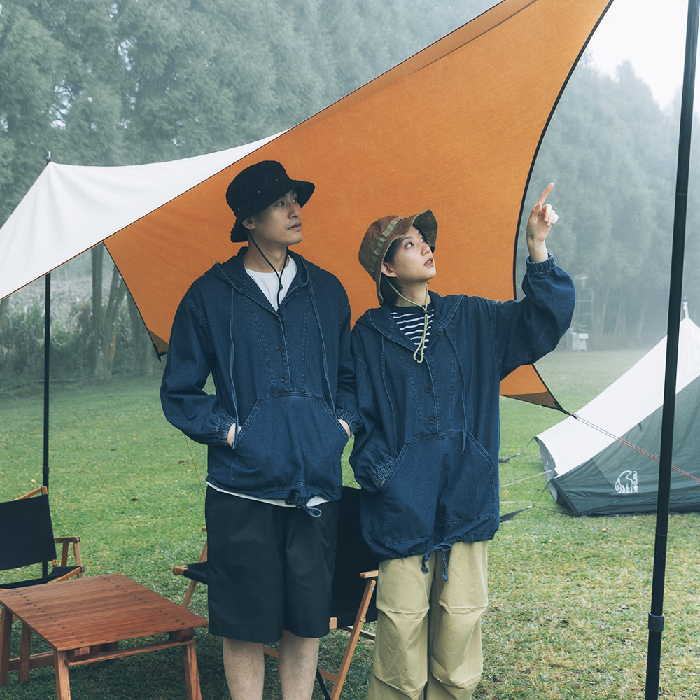 大口袋半門襟抽繩牛仔連帽上衣