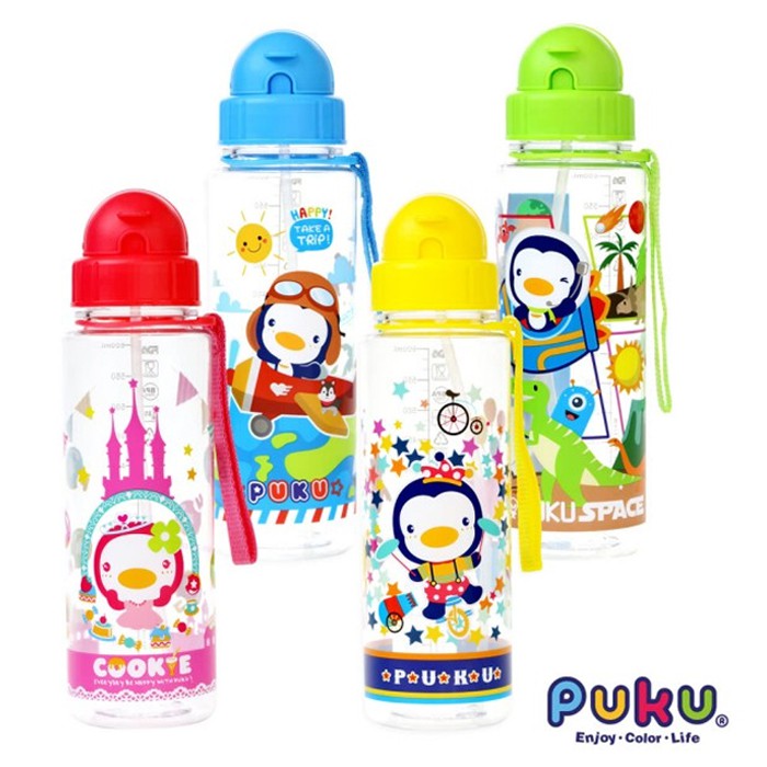 PUKU Tritan水壺 環遊世界 600ml●使用頂級Tritan材質、緊密不漏水●滑蓋好設計、附柔軟矽膠吸管(可替換)●堅固耐用、環保無毒、清洗容易、耐熱穩定度佳適齡：18個月以上容量：600m