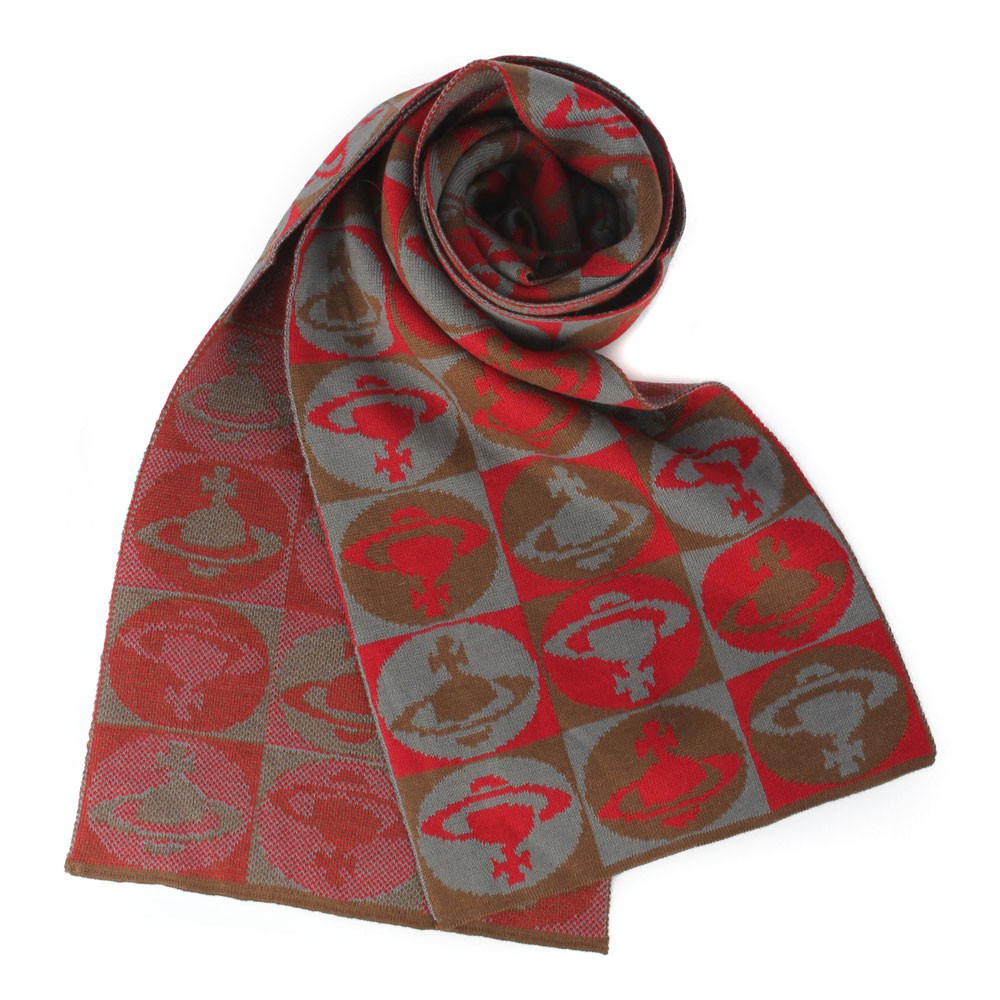 Vivienne Westwood 經典星球圖樣混羊毛圍巾，獨特品牌LOGO織紋，為您的裝束增添時尚元素，多色澤展現前衛時尚氣息，無論繫在頸上或是當披肩透出風衣領，皆搶眼有型，就讓小配件為您的品味加分