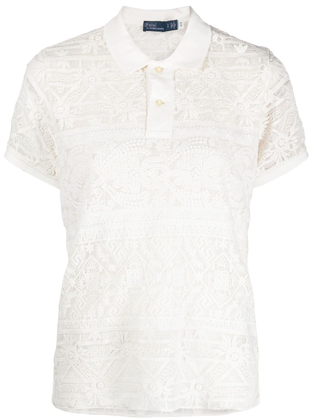 Polo Ralph Lauren - perforated-detail short-sleeved polo shirt - women - other fibers/Polyester/Cotton - L - Neutrals