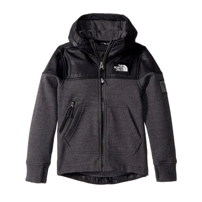 美國百分百【The North Face】連帽 刷毛 外套 TNF 北臉 夾克 保暖 國際收藏版 黑灰 S號 青年版 I727