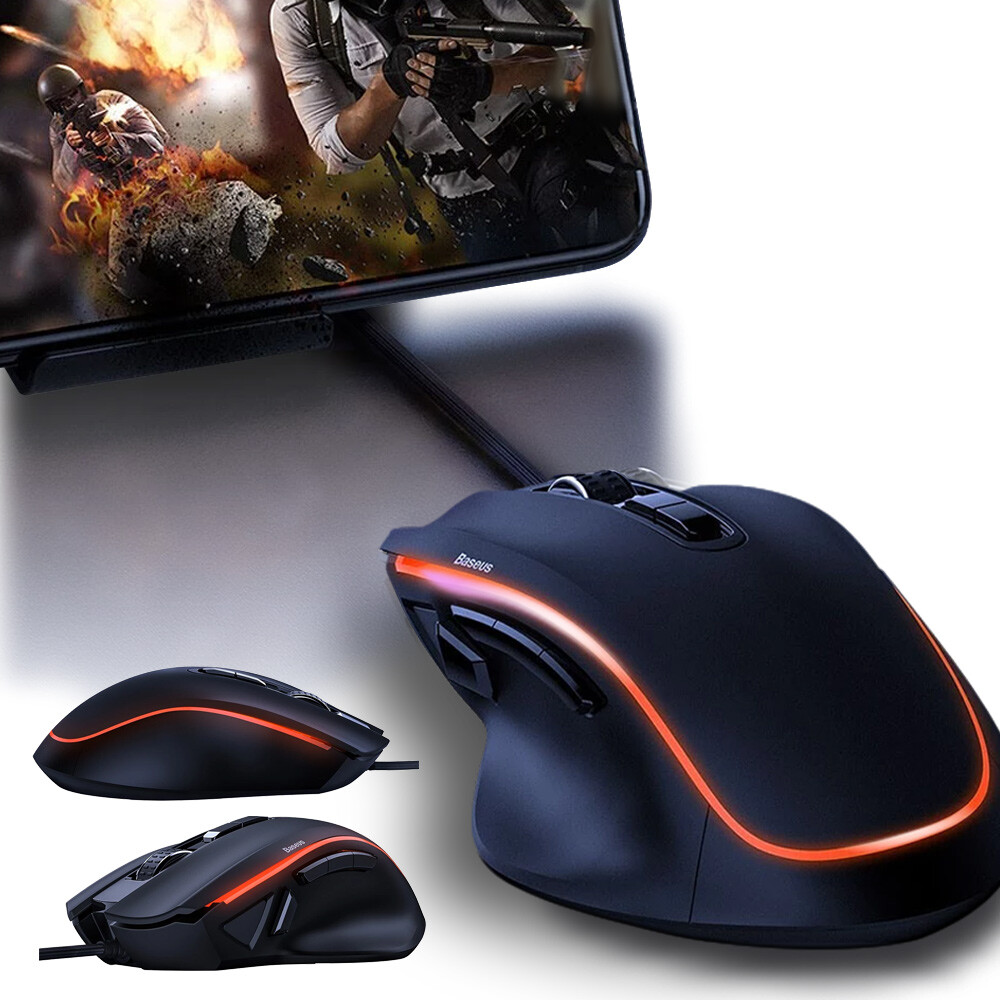 倍思原廠公司品質保證 Baseus倍思 GAMO九鍵編程遊戲滑鼠 電競滑鼠 機械滑鼠 有線滑鼠 電競有線滑鼠 一手暢遊速度更快 流線型外觀 18個橘色LED燈 獨立瞄準鍵 一次擊穿 6400dpi光學