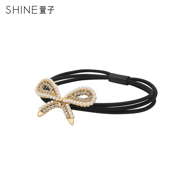 SWEET ERR~ shine萱子飾品新款可愛珍珠蝴蝶結皮筋髮圈簡約氣質洗臉神器頭繩