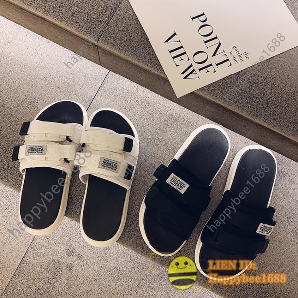 涼鞋 拖鞋男時尚外穿韓版一字拖情侶室外夏防滑涼鞋潮【happybee】