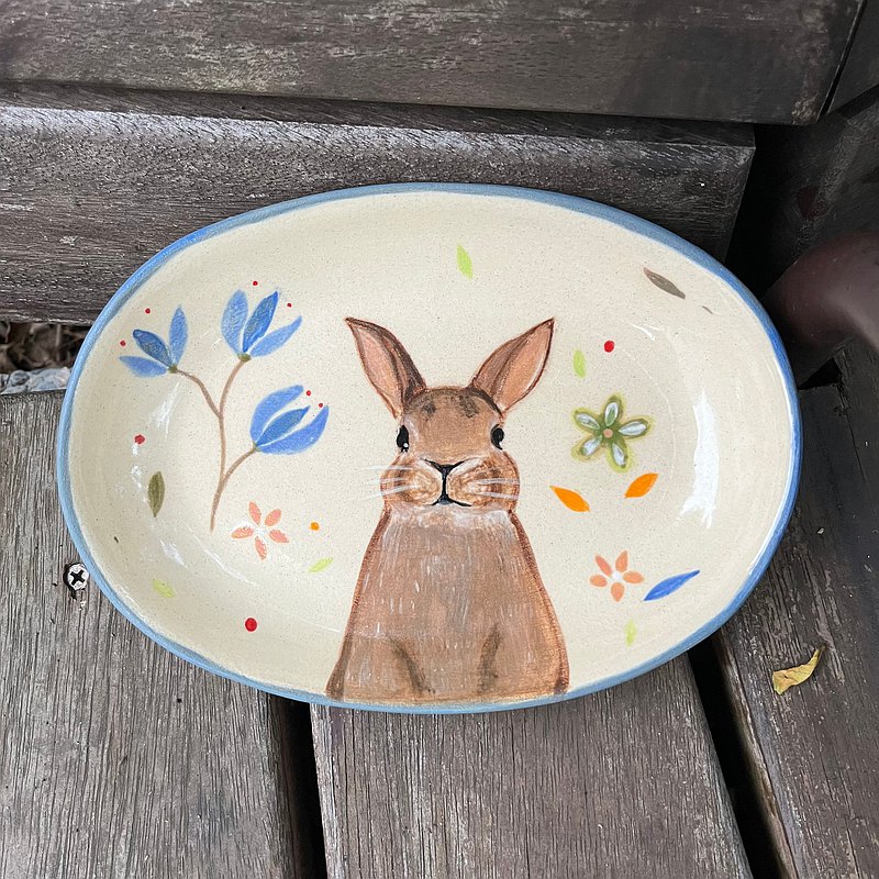 A Lu - 兔子陶盤/擺飾/陶畫/手作手繪 僅此一件