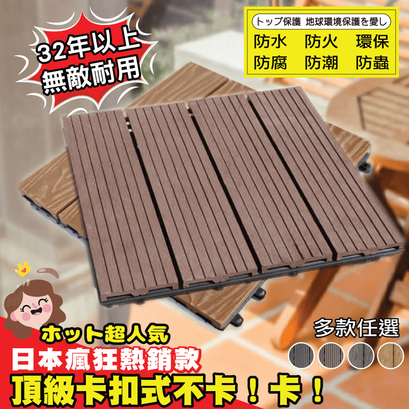 你還在為不知道買甚麼地板煩惱嗎？lemonsolo專業仿真木紋防滑地板LM-V01，採原樹木皮質感，無汙染，保護生態環境~防水防滑，不易積水~底部卡準使用升級版網格設計，有彈性更密集，支撐力更強，可自