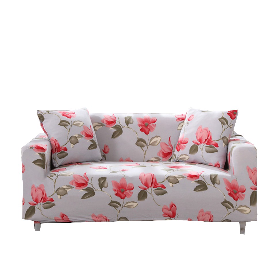 [送枕套壓條] 灰色大版美式風格花卉沙發罩 萬能彈力沙發套 轉角沙發/組合沙發套 單人雙人三人四人
