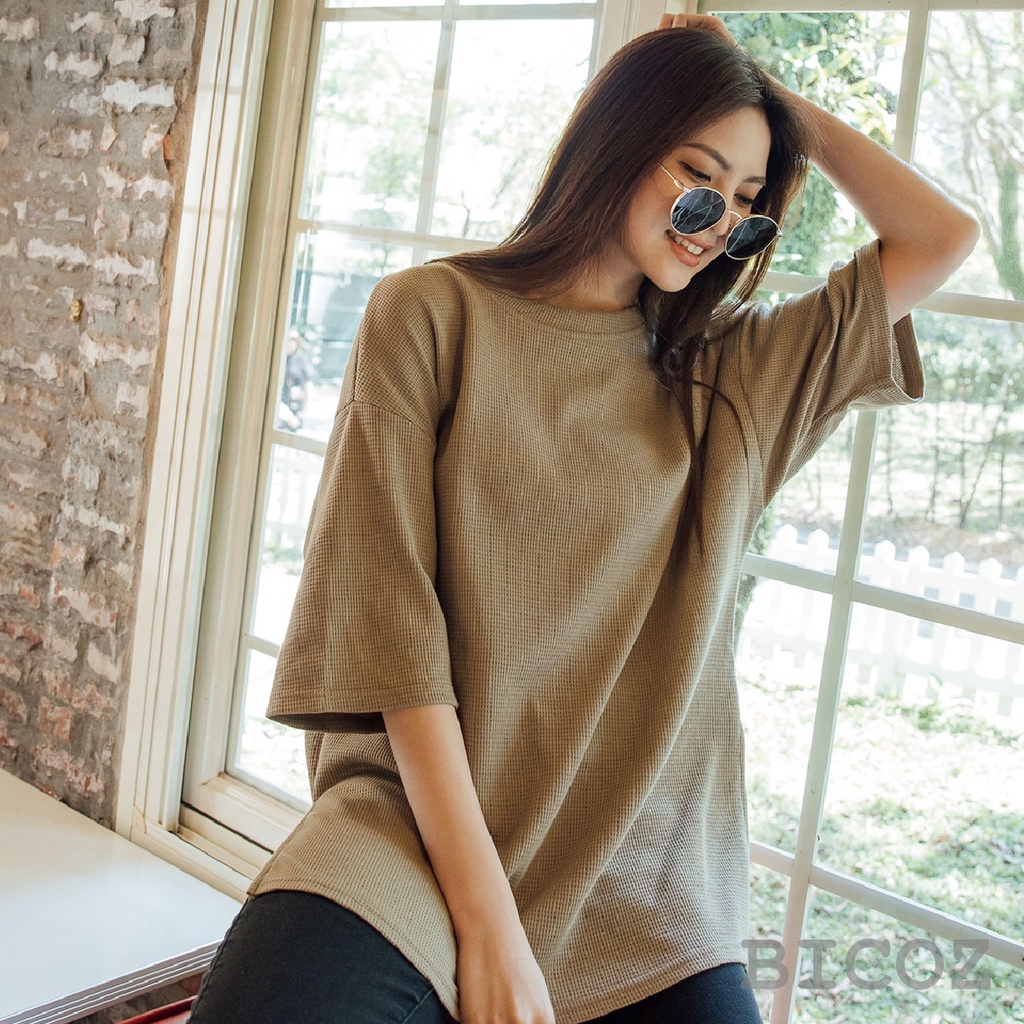 BICOZ｜舒適華夫格寬鬆短T(3色)【225321】