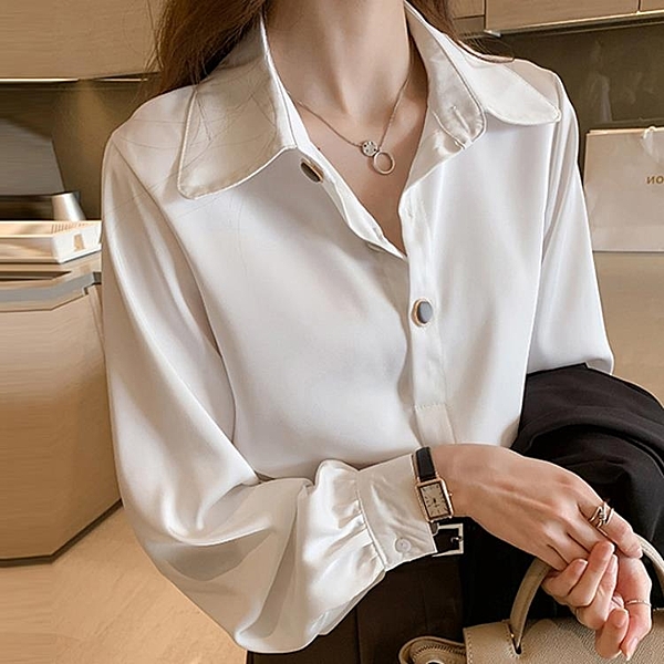 雪紡衫 白色襯衣女職業春夏長袖氣質上衣雪紡白襯衫女設計感小眾 韓流時裳