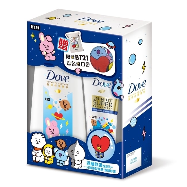 多芬BT21組 深層洗+一分鐘護髮贈束口袋(680ML+180ML)