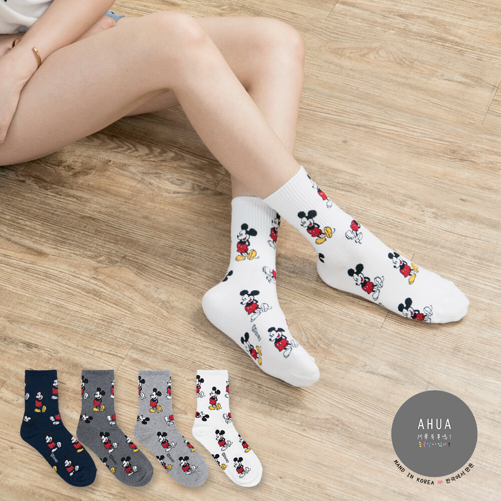 韓國襪子 迪士尼滿版米奇中筒襪 【K0532】滿版貓咪正韓短襪 韓妞必備少女襪 百搭純色襪子