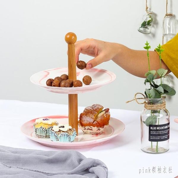 ins北歐大理石紋陶瓷三層水果盤蛋糕架創意婚慶生日糖果點心托盤 qf25221【MG大尺碼】