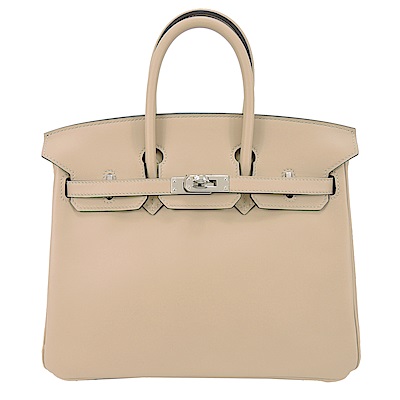 HERMES BIRKIN Swift滑面牛皮柏金包( 25CM/S2風衣卡其/銀釦)