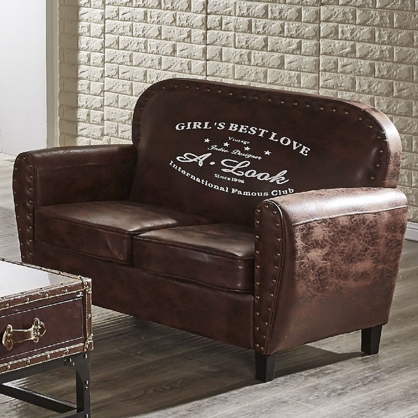 奧斯卡美式仿舊鉚釘雙人布沙發