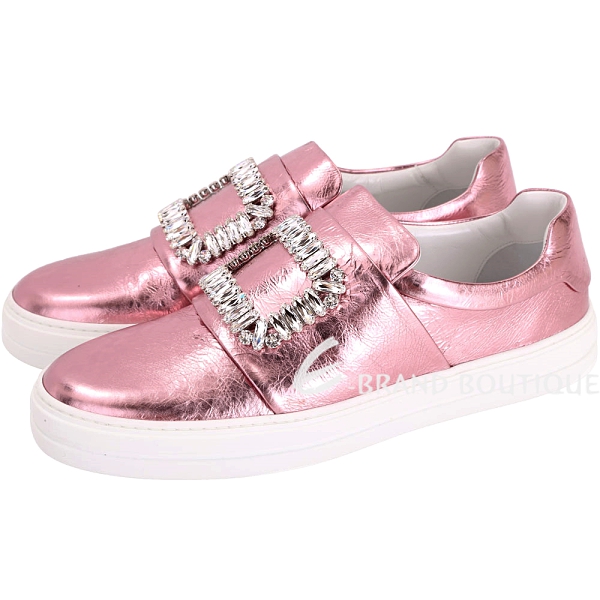 Roger Vivier Sneaky Viv 水晶方框爆裂紋皮革便鞋(金屬粉) 1710555-05
