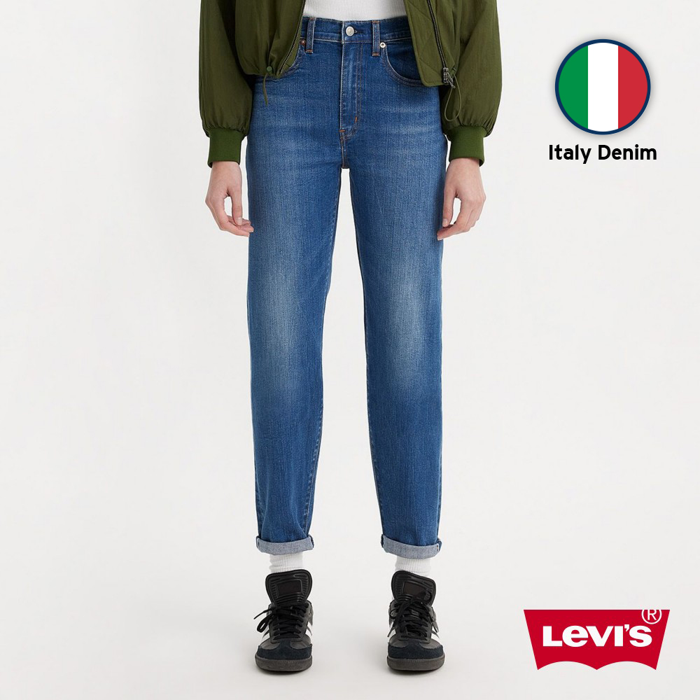 Levis 女款 上寬下窄 高腰修身窄管牛仔男友褲 / 義大利Candiani頂級赤耳 / 精工深藍色刷白工藝 及踝款 人氣新品