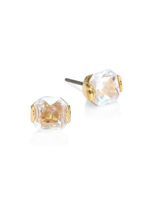 Clear princess cut studs emanate incredible sparkle.; Glass; 12K yellow goldplated; Post back; Impor