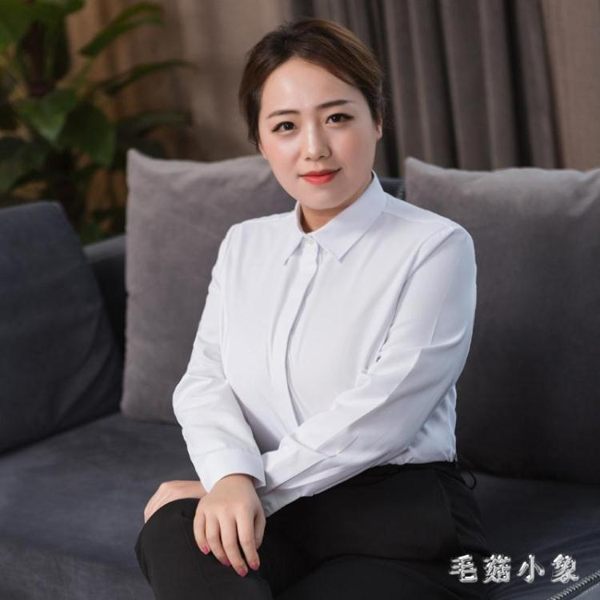 11XL特大碼工作服 女韓版單排釦寬鬆OL襯衣胖mm工裝職業裝長袖打底衫