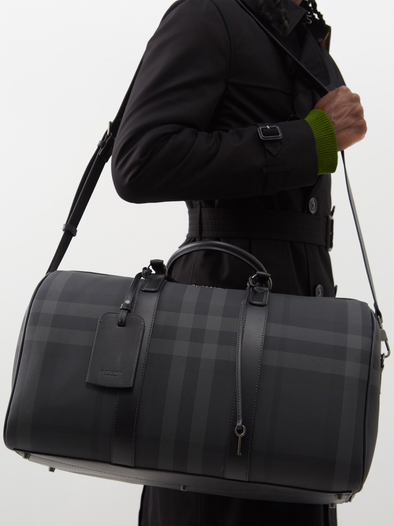 BURBERRY Boston checked leather-trim holdall