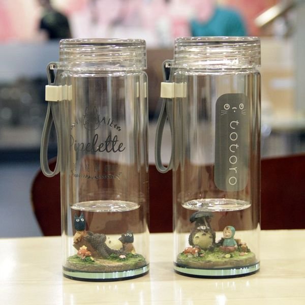 ＝優生活＝日本宮崎駿可愛龍貓微景觀玻璃水杯 創意水杯 學生兒童雙層玻璃水杯子 立體公仔杯 聖誕交換禮物 小號200ML