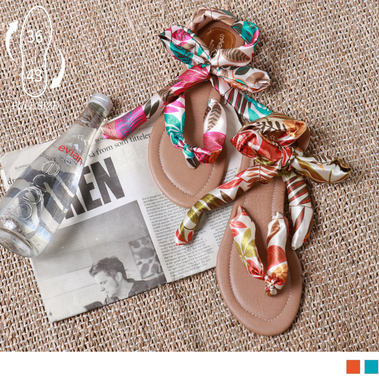 南洋渡假風緞帶綁帶夾腳涼鞋