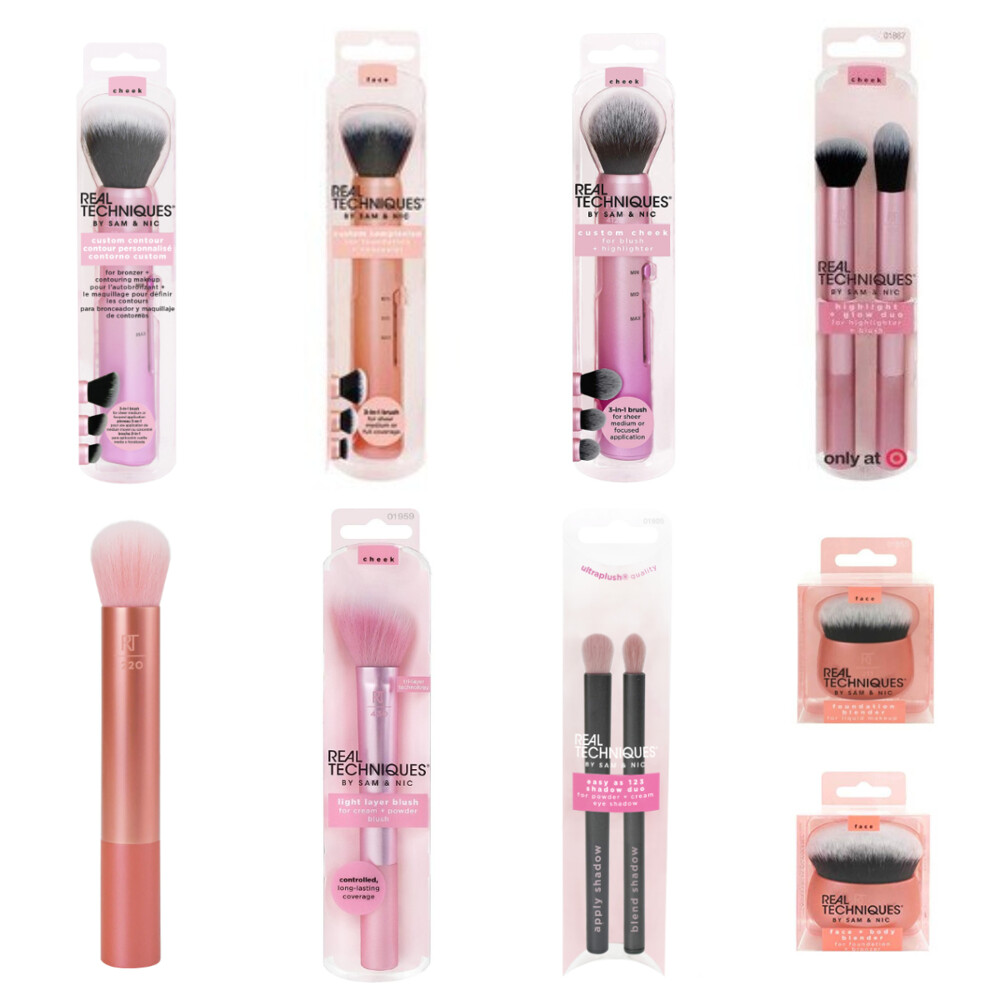1.Real Techniques -1897（輪廓刷)粉色筆桿 3合1腮紅和青銅色刷子：這款化妝刷具有單擊和滑動機制，可改變刷毛之間的密度，以完美修飾您的外觀！非常適合粉末，面霜和輪廓 • 化妝刷：