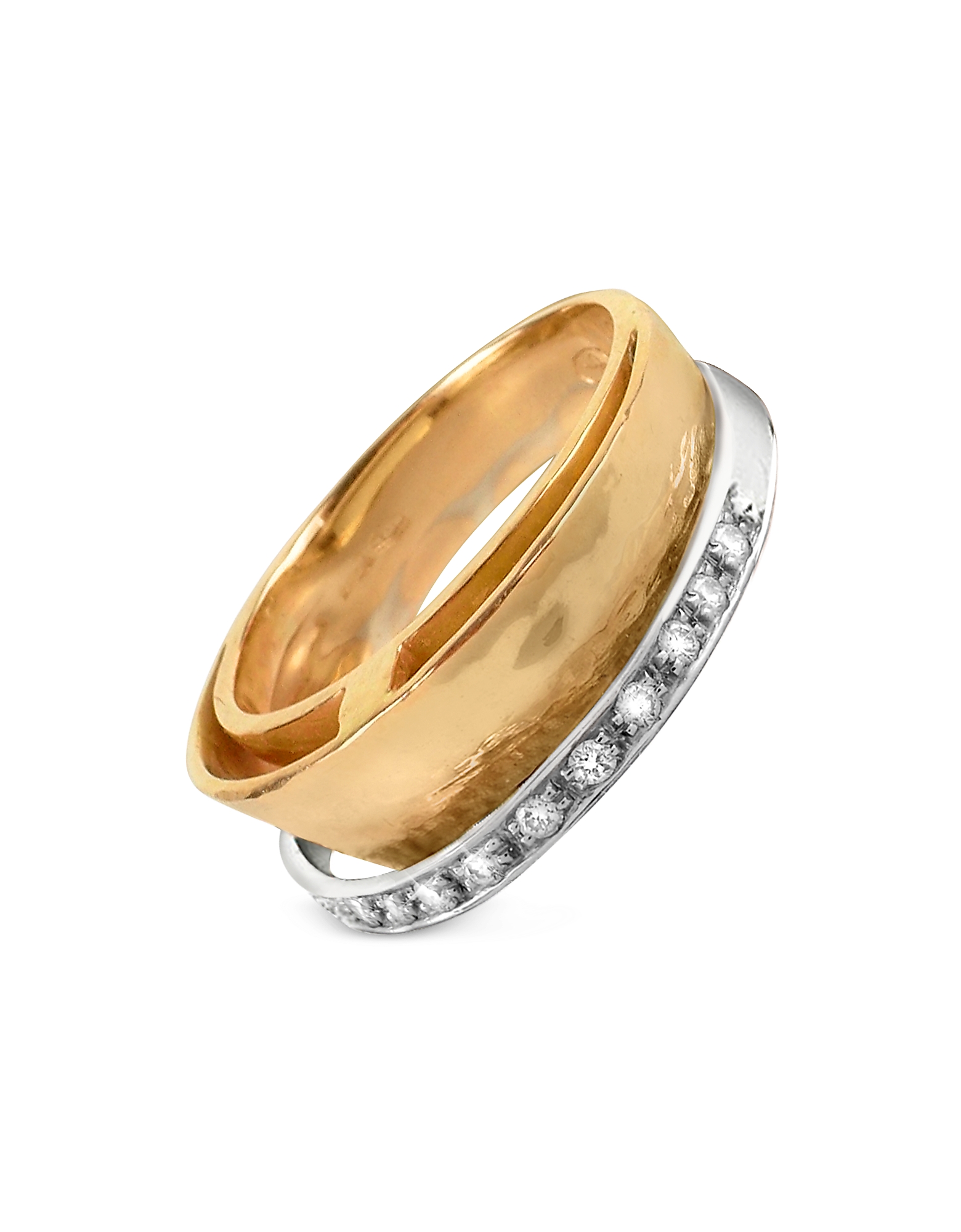 Torrini's fused double band in 18K gold is like a miniature sculpture with its architectural lines a