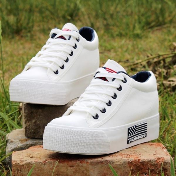 618年㊥大促 2019春夏季低幫帆布鞋女內增高韓版厚底休閒學生板鞋球鞋白色布鞋