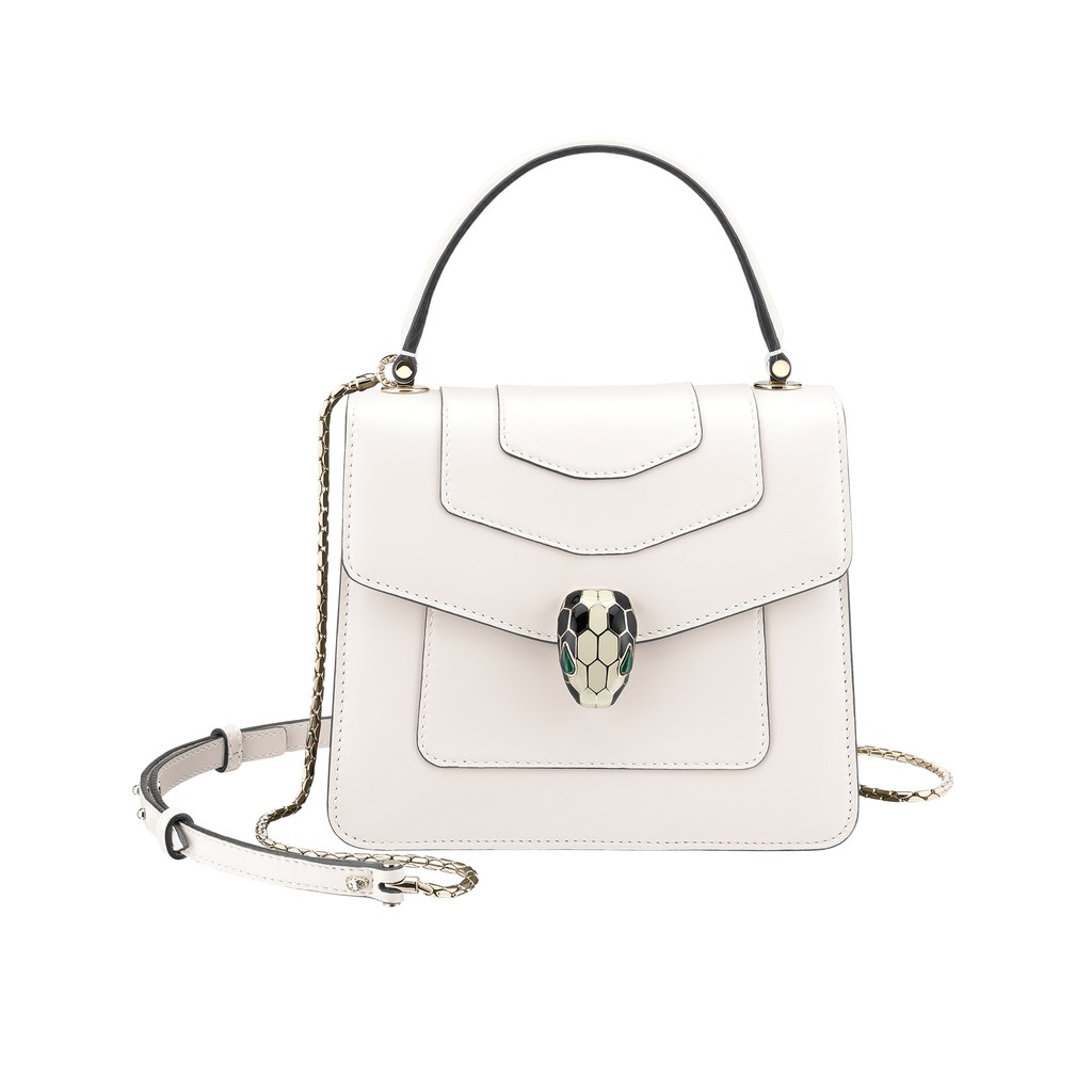 Bvlgari 寶格麗 283171 Serpenti Forever 蛇頭小牛皮掀蓋包 瑪瑙白