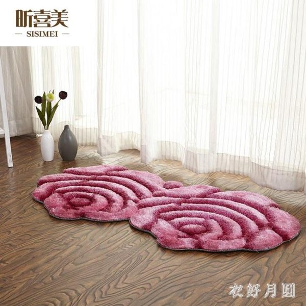 加厚立體玫瑰花形狀喜慶婚房可愛小地毯客廳書房臥室床邊毯玄關墊
