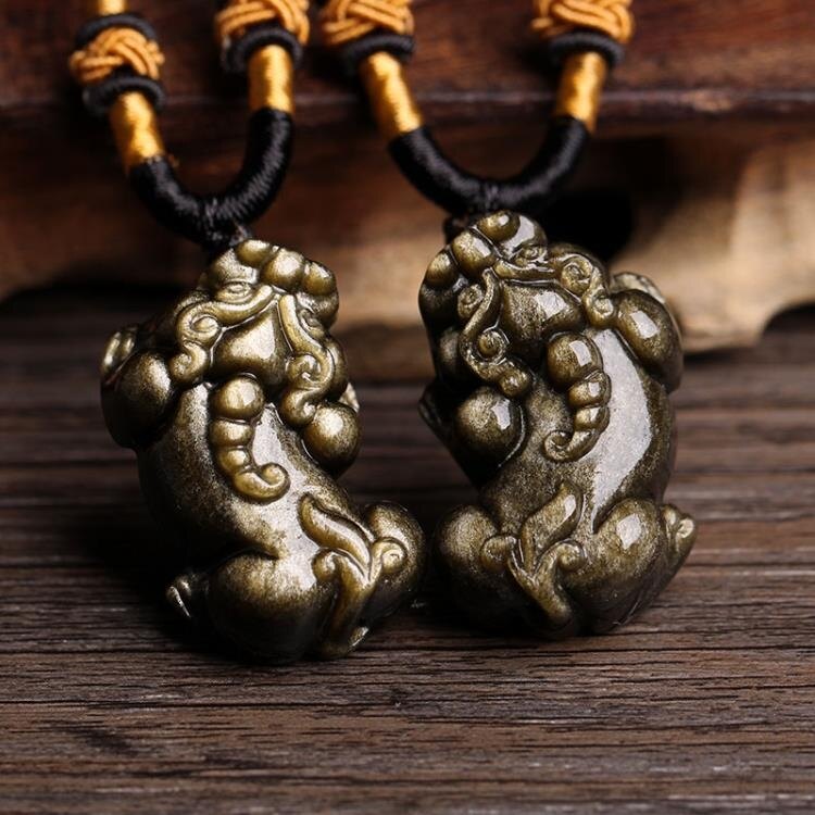 開運貔貅天然水晶黑曜石貔貅吊墜 男女一對情侶款開運招財金曜石貔貅項鍊 凯斯顿 新年春節 送禮