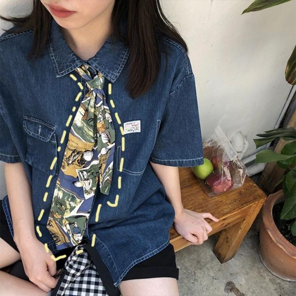 小眾雅痞腔調古著花花領帶日系復古休閒印花