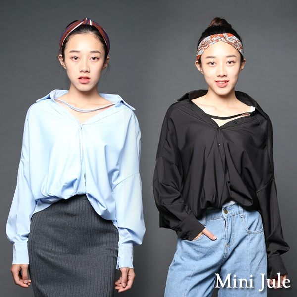 ☆現貨☆上衣 V領領口頸鍊造型長袖襯衫(共2色) 小豬兒 Mini Jule 【SUA82008505】。